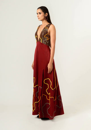 Siddhant Aggarwal-Deep Red Embroidered Gown-INDIASPOPUP.COM