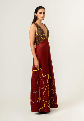 Siddhant Aggarwal-Deep Red Embroidered Gown-INDIASPOPUP.COM