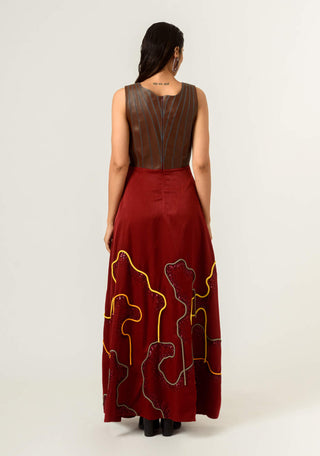 Siddhant Aggarwal-Deep Red Embroidered Gown-INDIASPOPUP.COM