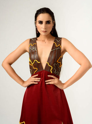 Siddhant Aggarwal-Deep Red Embroidered Gown-INDIASPOPUP.COM