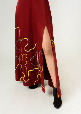 Siddhant Aggarwal-Deep Red Embroidered Gown-INDIASPOPUP.COM