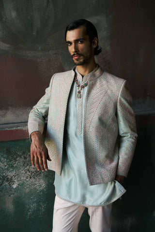 Nehrav short open jacket, kurta and pant set