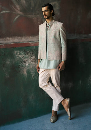 Nehrav short open jacket, kurta and pant set