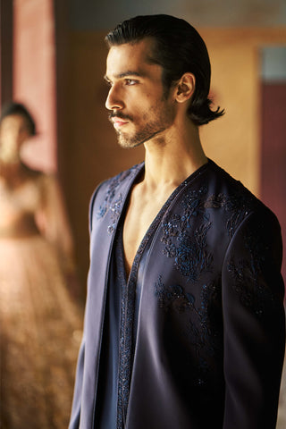 Neelvar short open jacket, shirt and pant set