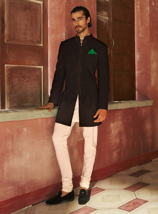 Neroir black nawabi achkan and churidaar set