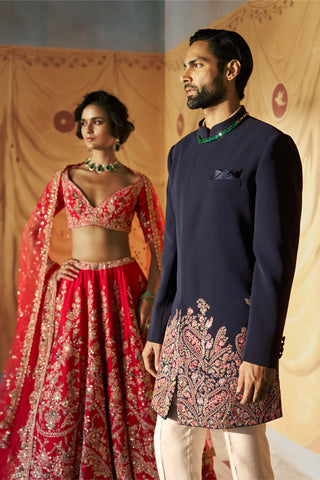 Kashnav midnight blue sherwani set