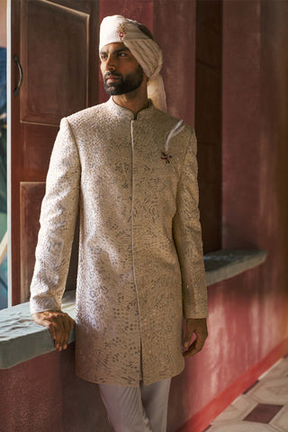 Arosh pearl white sherwani set