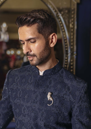 Indivar navy blue achkan set