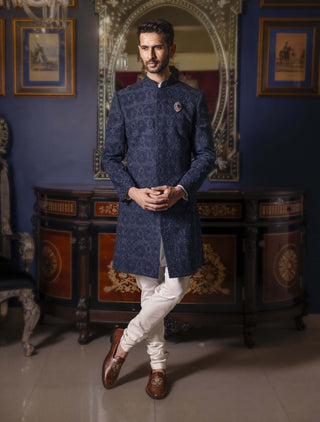 Indivar navy blue achkan set