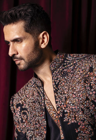 Nightroot long open jacket, kurta and pant set