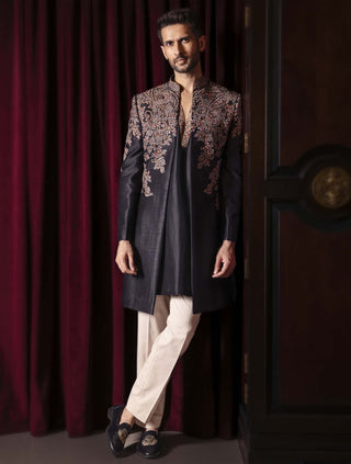 Nightroot long open jacket, kurta and pant set