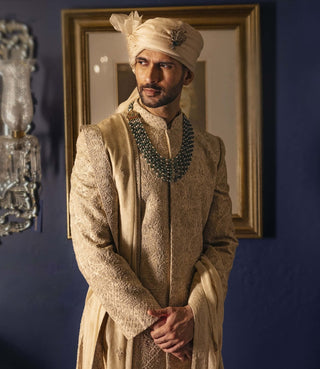Solvarn champagne embroidered sherwani set