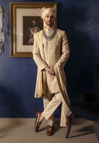 Solvarn champagne embroidered sherwani set