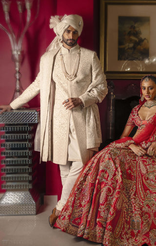 Ivaryn cloud white sherwani set