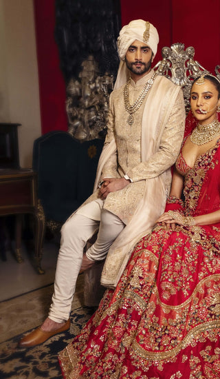 Sirocco champagne pink embroidered sherwani set