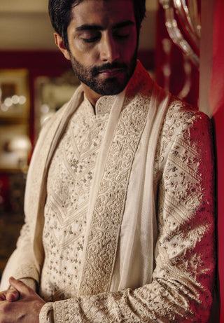 Taaren simply white embroidered sherwani set