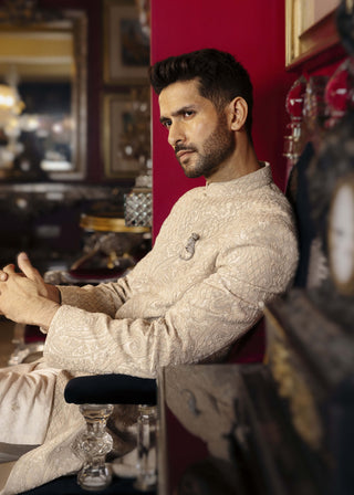 Auron pearled ivory sherwani set