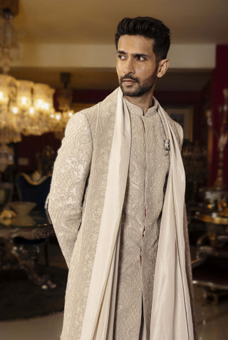 Auron pearled ivory sherwani set