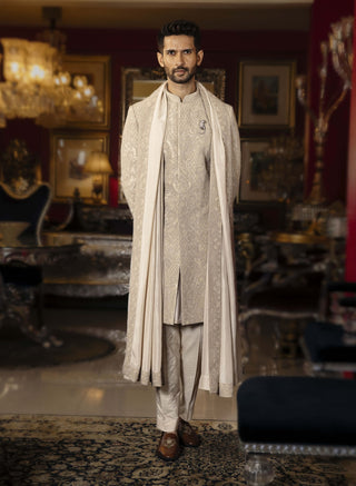 Auron pearled ivory sherwani set