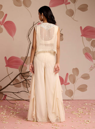 Ivory embellished jacket with choli and sharara