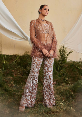 Magnolia mocha embroidered pant and jacket set