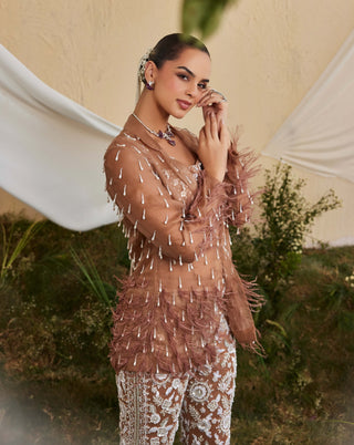 Magnolia mocha embroidered pant and jacket set