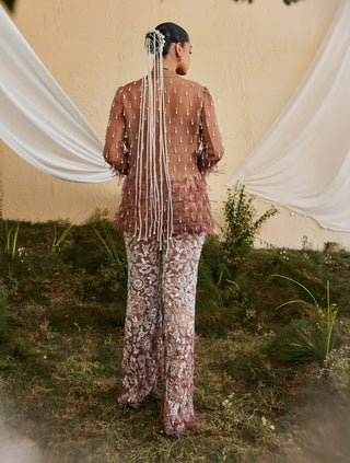 Magnolia mocha embroidered pant and jacket set