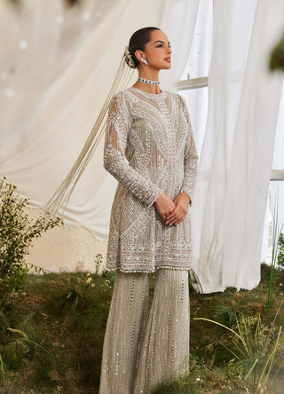 Sweet pea silver embroidered kurta and sharara set