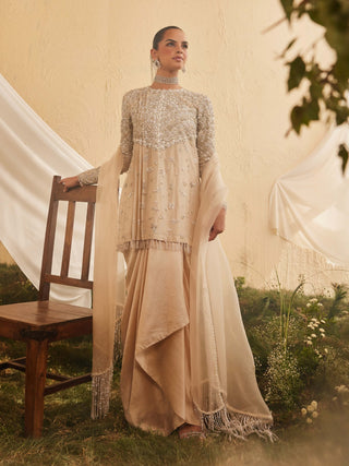 Glimmer ivory kurta and draped skirt set