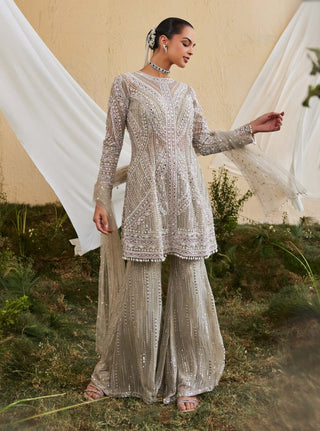 Sweet pea silver embroidered kurta and sharara set