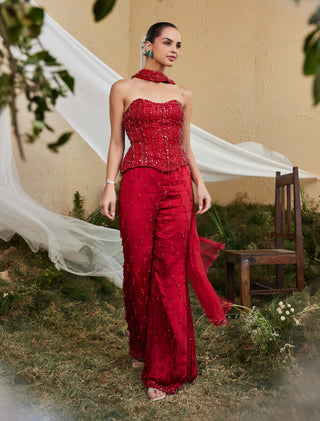 Scarleaf ruby red corset and sharara set