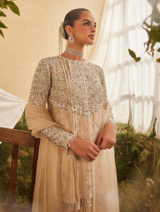 Glimmer ivory kurta and draped skirt set