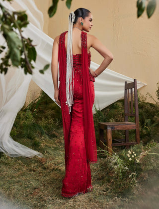 Scarleaf ruby red corset and sharara set