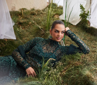 Nigella deep emerald green sharara set