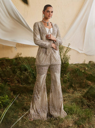 Dewdrop beige white jacket, bustier and sharara