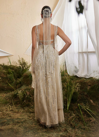 Gazania golden beige embroidered gown and stole