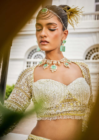 Mani Bhatia-Florentine Yellow Mermaid Style Lehenga Set-INDIASPOPUP.COM