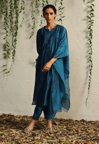 Charkhee-Blue Leaf Motif Kurta Set-INDIASPOPUP.COM