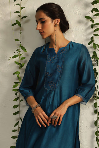 Charkhee-Blue Leaf Motif Kurta Set-INDIASPOPUP.COM