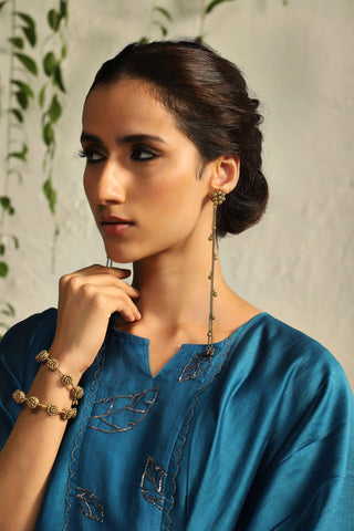 Charkhee-Blue Leaf Motif Kurta Set-INDIASPOPUP.COM