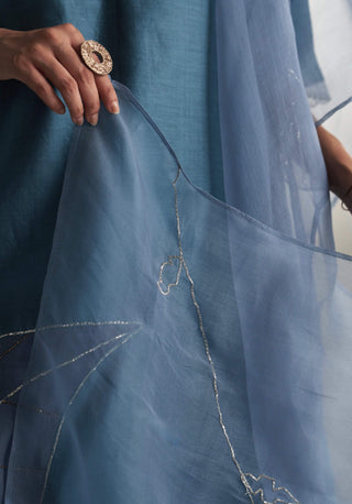 Steel Blue Chanderi Kurta Set by Charkhee, available on Indiaspopup.com