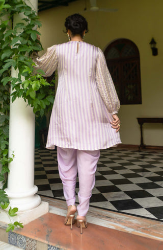 Ease-Lavender Stripes Kurti And Dhoti-INDIASPOPUP.COM