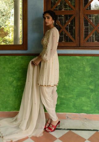 Ease-Off-White Peplum And Dhoti Set-INDIASPOPUP.COM