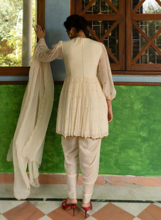 Ease-Off-White Peplum And Dhoti Set-INDIASPOPUP.COM