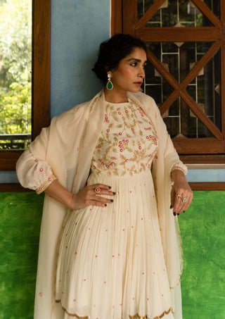 Ease-Off-White Peplum And Dhoti Set-INDIASPOPUP.COM