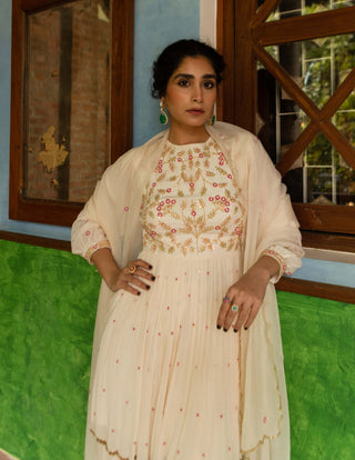Ease-Off-White Peplum And Dhoti Set-INDIASPOPUP.COM