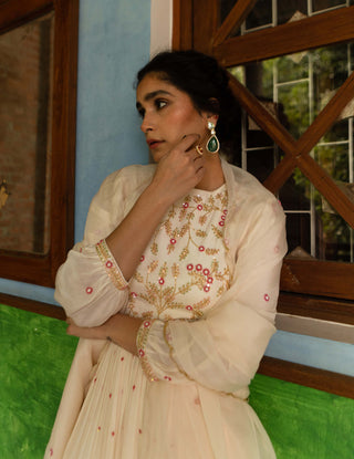 Ease-Off-White Peplum And Dhoti Set-INDIASPOPUP.COM