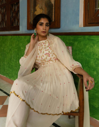 Ease-Off-White Peplum And Dhoti Set-INDIASPOPUP.COM
