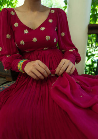 Ease-Magenta Pink Anarkali And Dupatta-INDIASPOPUP.COM
