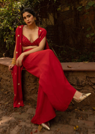 Ease-Red Slit Jacket And Palazzo Set-INDIASPOPUP.COM
